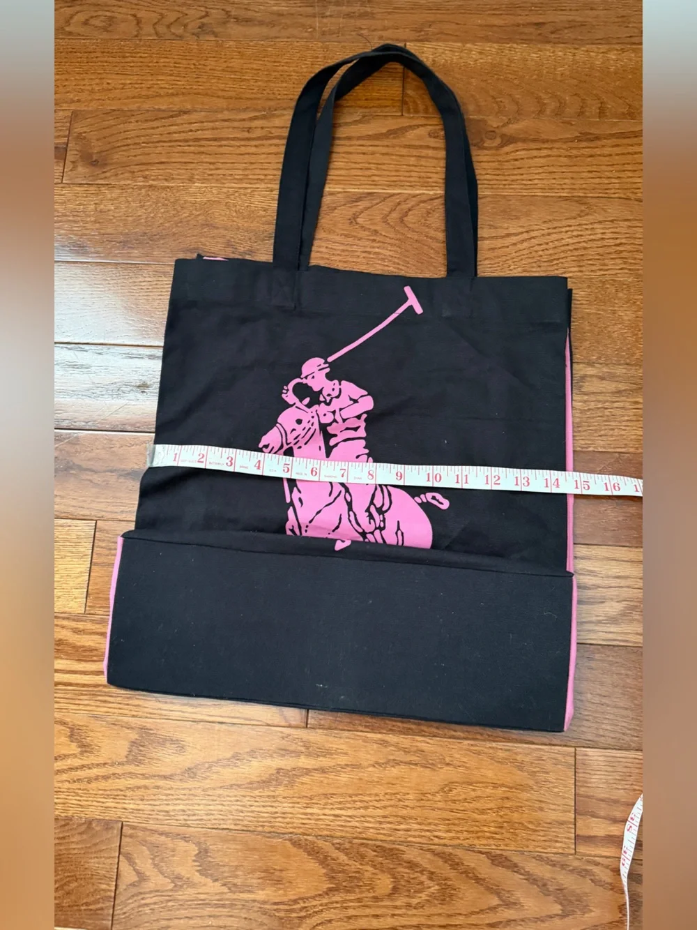 Polo Ralph Lauren Black and Pink Polo Player Canvas Tote Bag